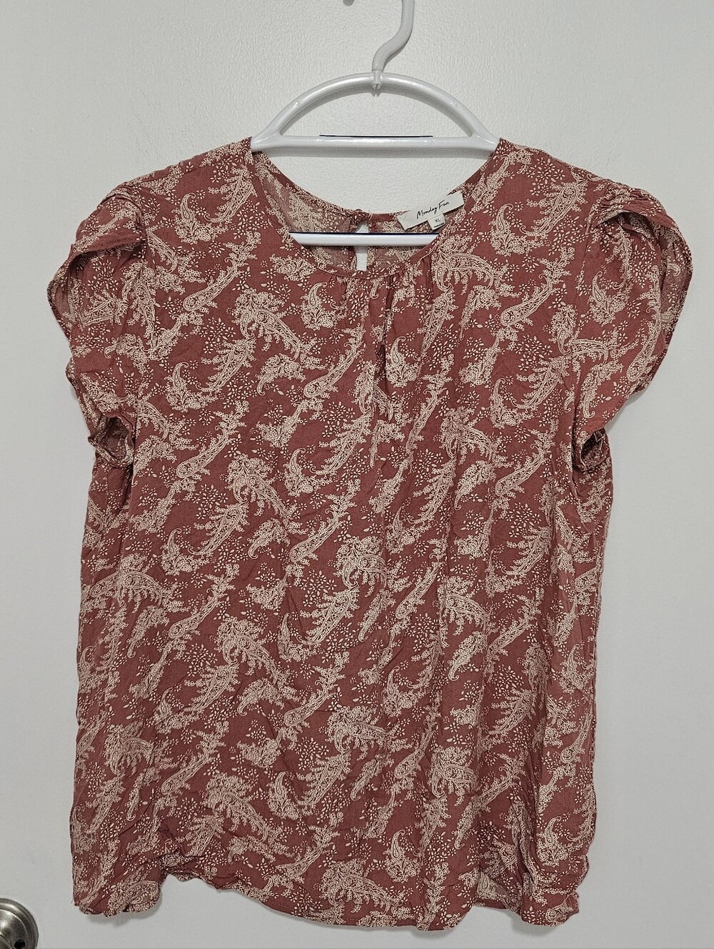 Monday Fun Dusty Rose Paisley Cap-Sleeve Blouse Size XL Boho